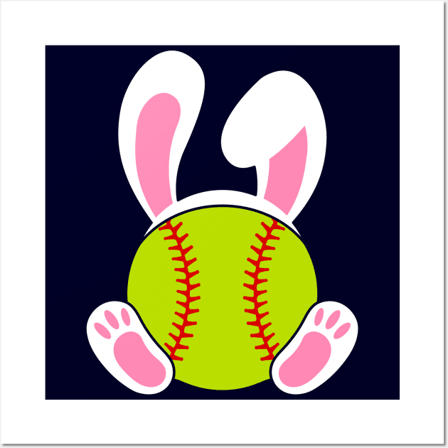 Softball Easter bunny with rabbit ears bunny feet Wall Art by Hobbybox